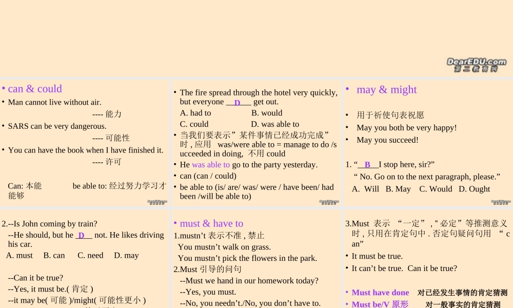 2007年江苏省南通市天星湖中学高三英语情态动词复习系列二