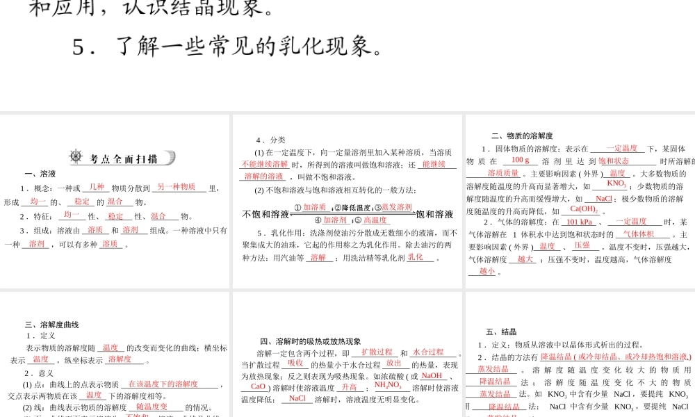 2012年中考化学复习资料 第16讲 溶液　溶解度课件