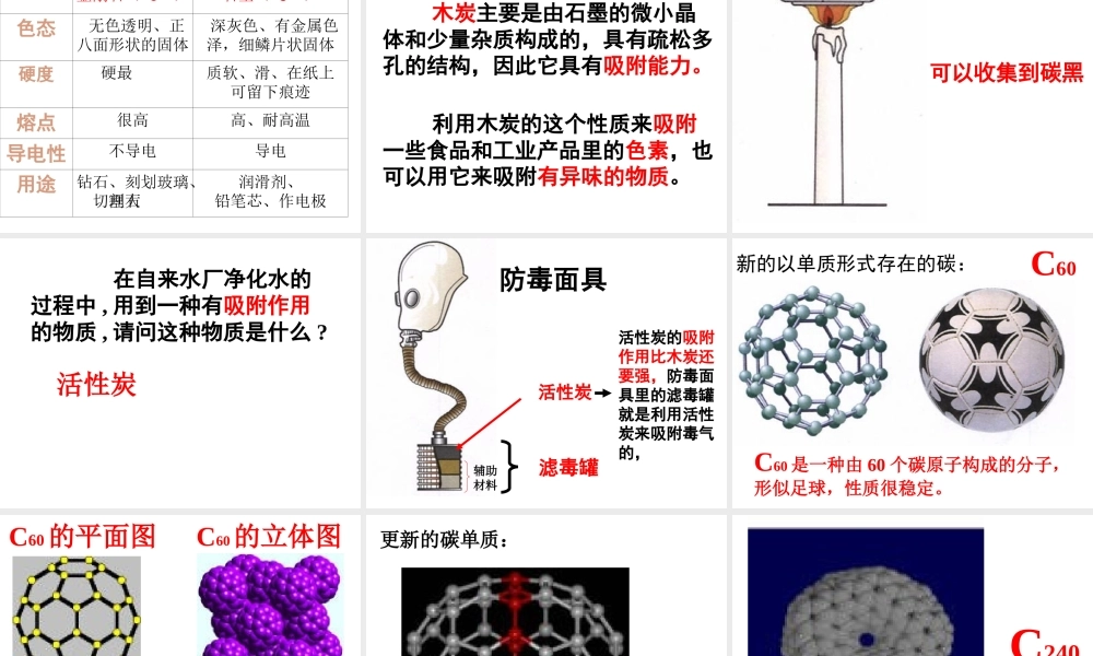 2013年秋九年级化学上册 第六单元 碳和碳的氧化物 课题1 金刚石、石墨和C60精品课件 （新版）新人教版