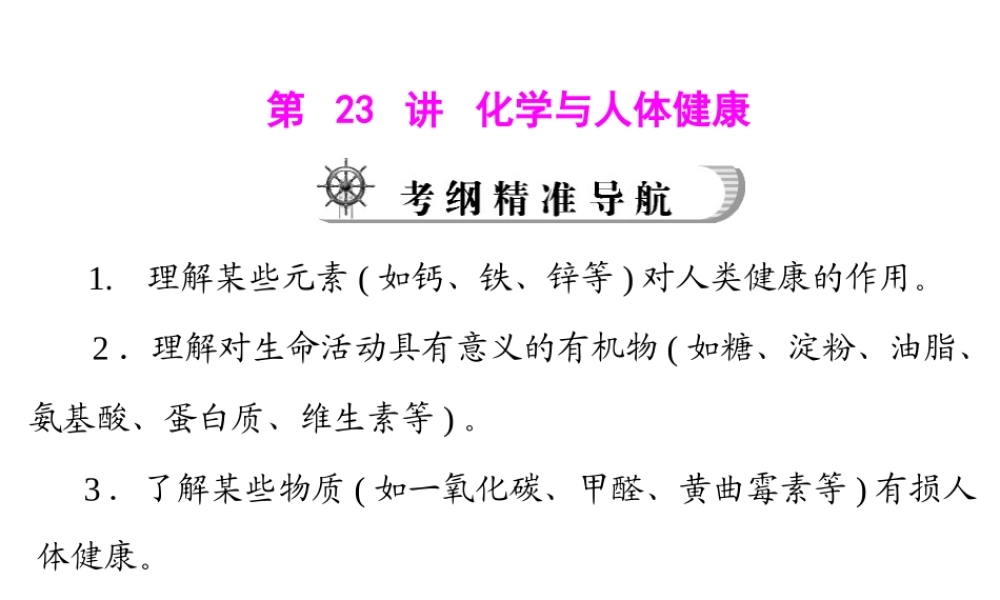 2012年中考化学复习资料 第23讲 化学与人体健康课件