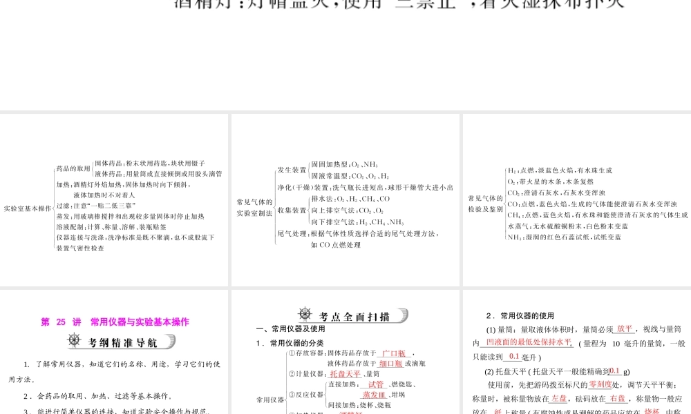 2012年中考化学复习资料 第25讲 常用仪器与实验基本操作课件