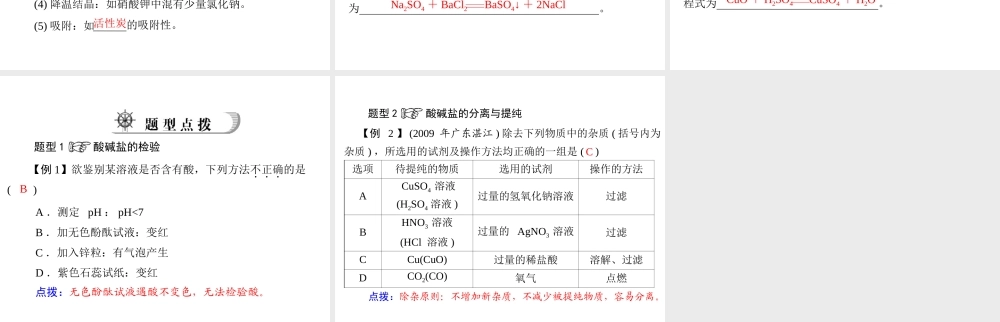2012年中考化学复习资料 专题二 酸、碱、盐的检验、分离与除杂课件