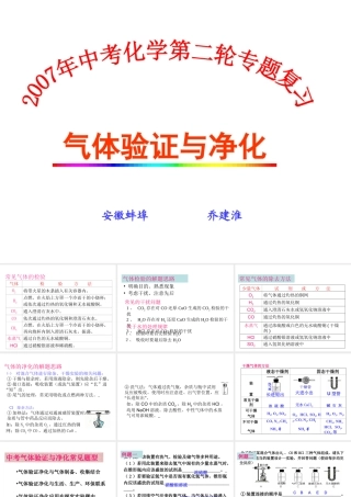 2007年安徽省九年级化学专题辅导 气体的验证与净化 新课标 人教版