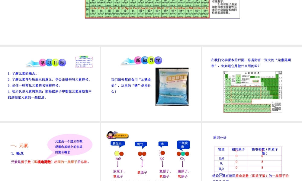2013年秋九年级化学上册 第三单元 课题3 元素教学课件 （新版）新人教版