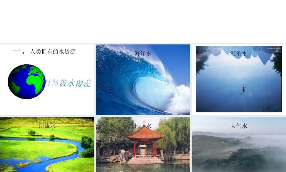 2013年秋九年级化学上册 第四单元 自然界的水 课题1 爱护水资源精品课件 （新版）新人教版