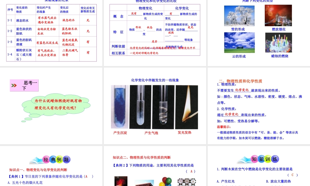 2013年秋九年级化学上册 第一单元 课题1 物质的变化和性质教学课件 （新版）新人教版