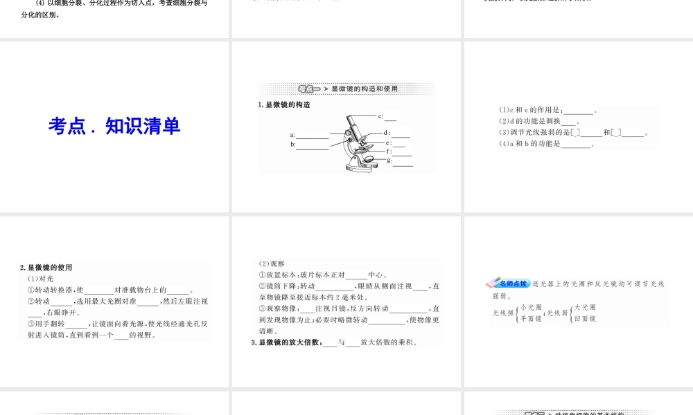 2012年中考生物学第二轮专题复习资料 第一单元认识生物 第二章严整的生命结构课件 济南版