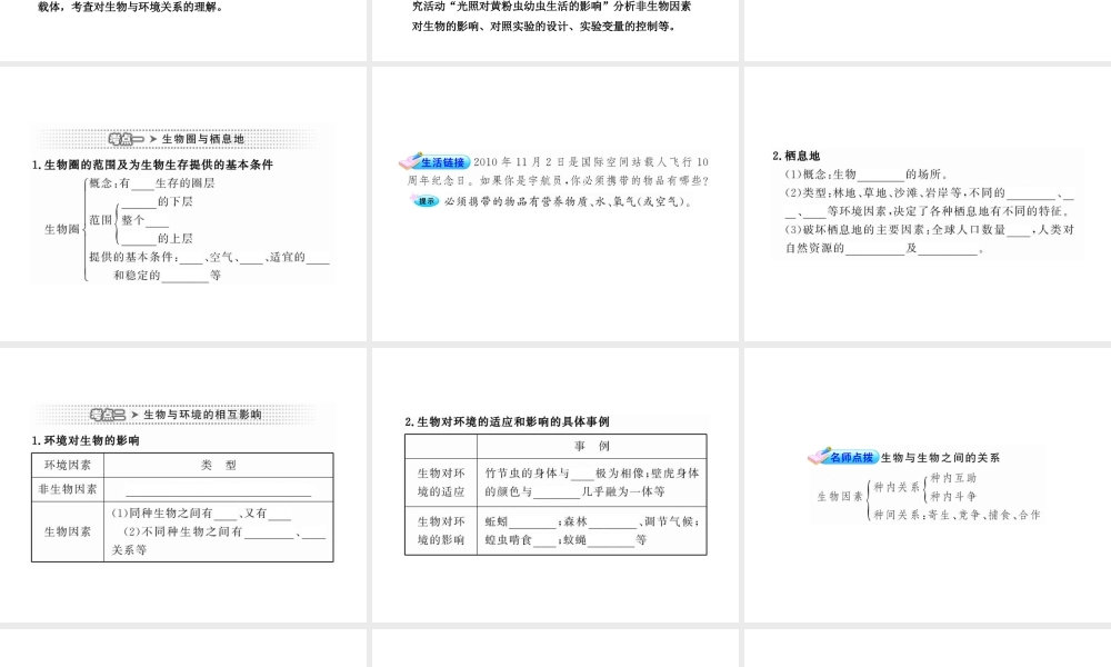 2012年中考生物学第二轮专题复习资料 第一单元认识生物 第三章生物的生活环境课件 济南版