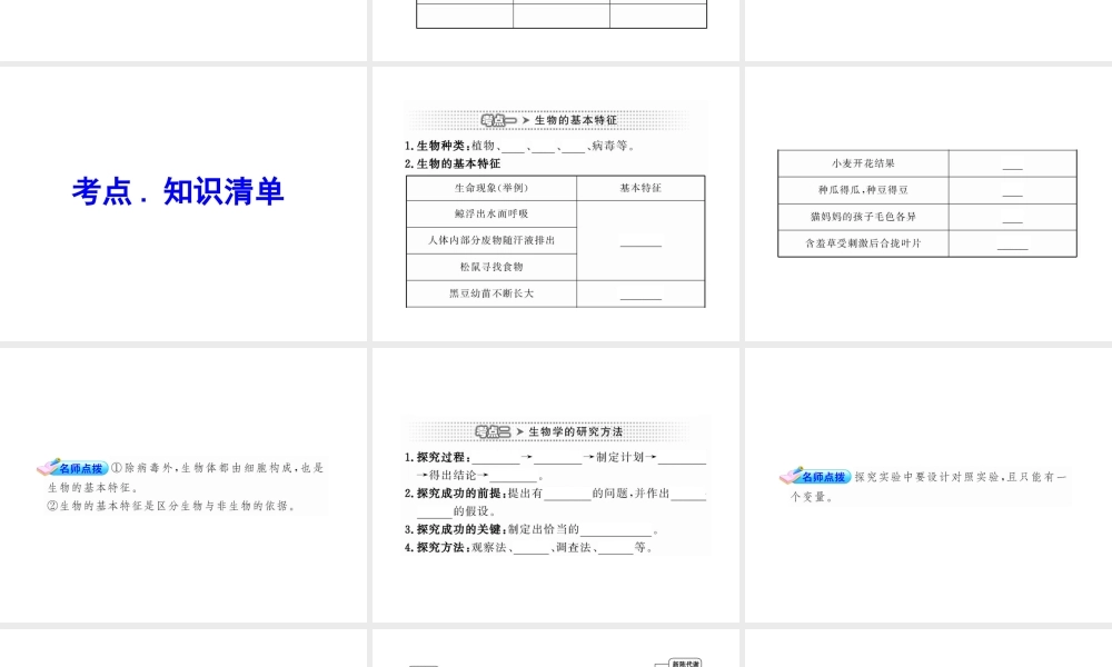 2012年中考生物学第二轮专题复习资料 第一单元认识生物 第一章奇妙的生命现象课件 济南版