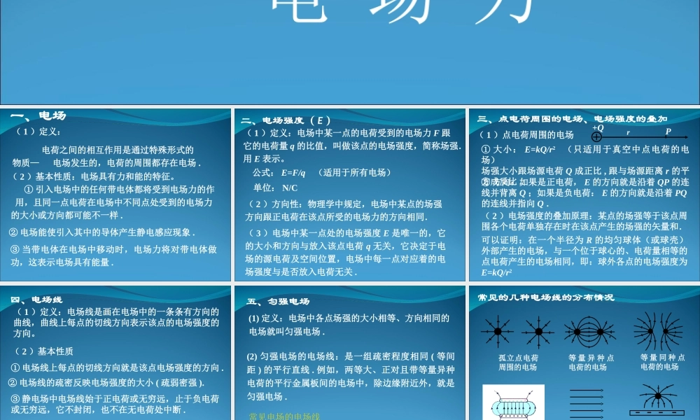 2009届高三第一轮复习——电场强度和电场力21