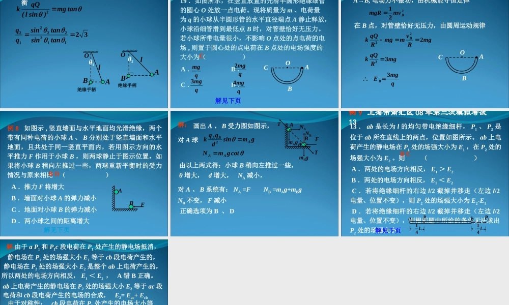 2009届高三第一轮复习——电场强度和电场力21