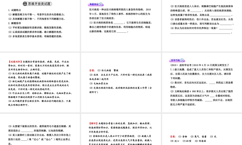2012年中考生物学第二轮专题复习资料 专题四开放题解题技法课件 济南版