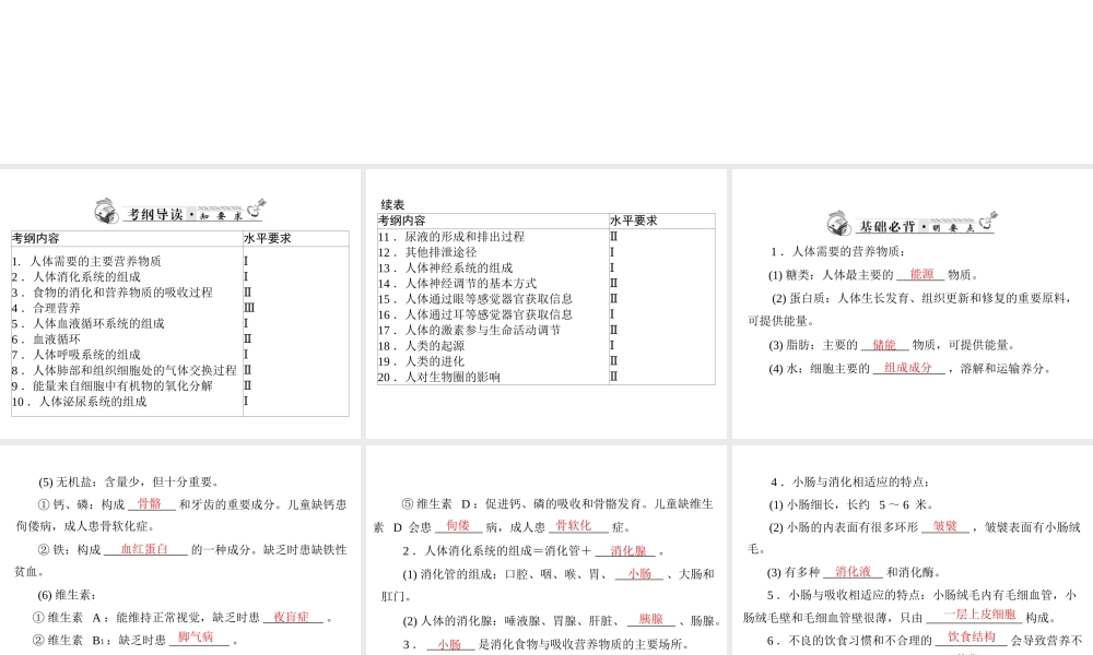 2013年中考生物复习 第四章 生物圈中的人课件 北师大版