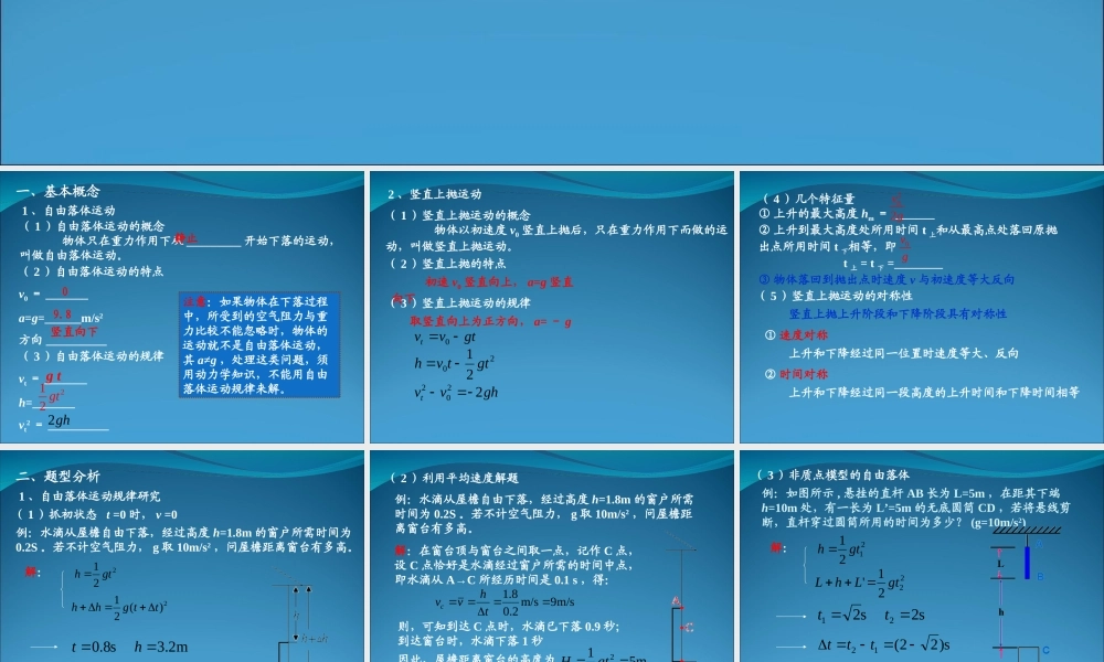 2009届高三第一轮复习——自由落体和竖直上抛08