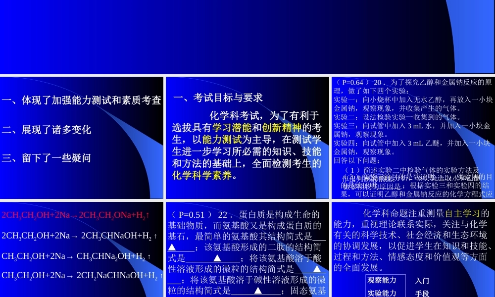 2009年浙江省杭州市高三化学教研活动资料：《2009年浙江省普通高考考试说明学习体会》课件（吴思杰）
