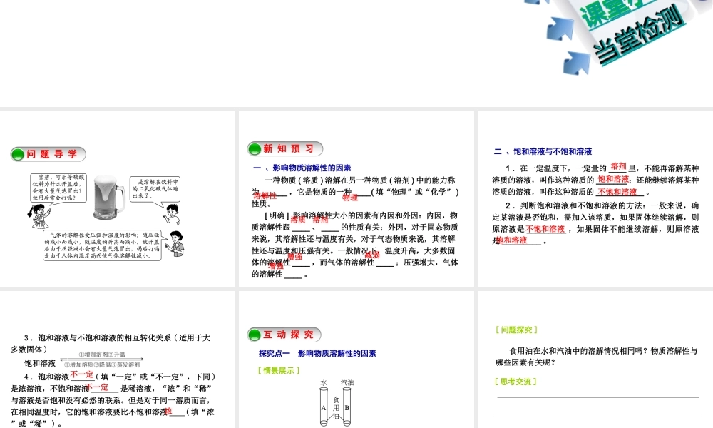 2014-2015九年级化学下册 6.3（第1课时）影响物质溶解性的因素课件 （新版）沪教版