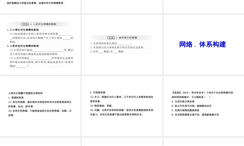 2012年中考生物学第一轮复习资料 第三单元第七章人在生物圈中的作用课件 济南版