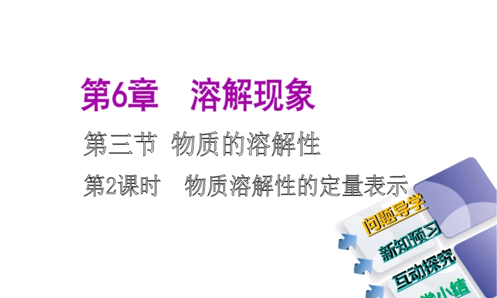 2014-2015九年级化学下册 6.3（第2课时）物质溶解性的定量表示课件 （新版）沪教版