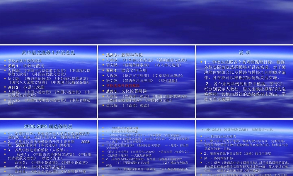 2009年福建省高三年语文学科研修选修模块教学研究