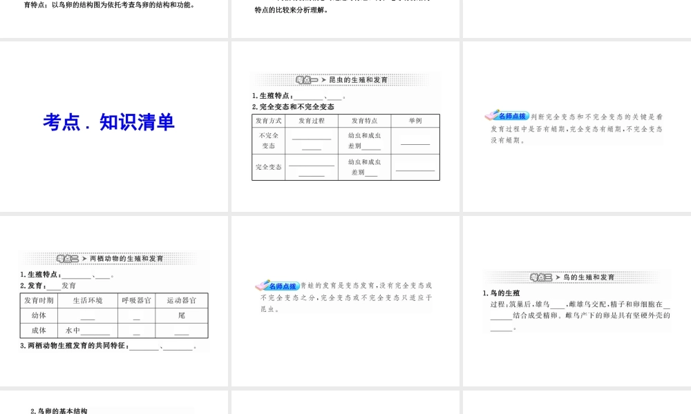 2012年中考生物学第一轮复习资料 第四单元物种的延续第二章动物的生殖发育课件 济南版