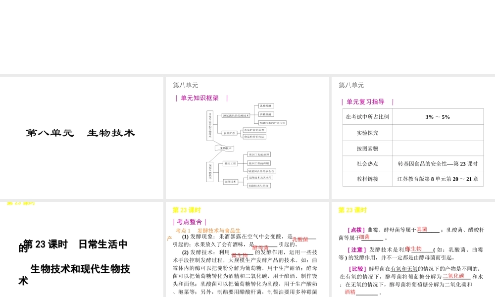 2012年中考生物一轮复习 八年级下册 第八单元 生物技术精品课件 苏教版
