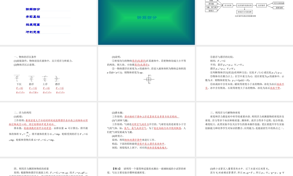 -八年级科学上册 第一章 水和水的溶液 第三讲 沉浮条件及其应用精讲课件 （新版）浙教版-（新版）浙教版初中八年级上册自然科学课件