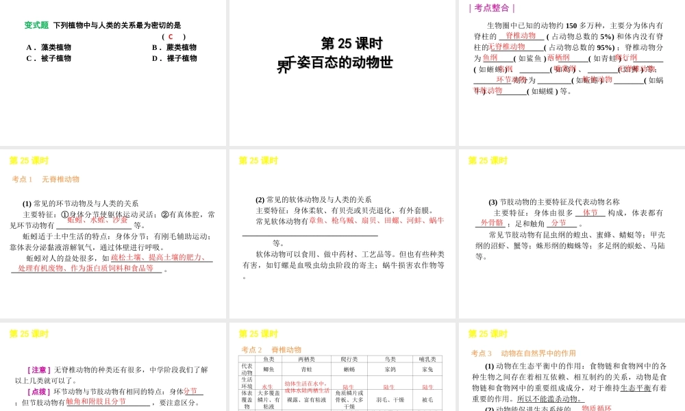 2012年中考生物一轮复习 八年级下册 第九单元 生物的多样性精品课件 苏教版