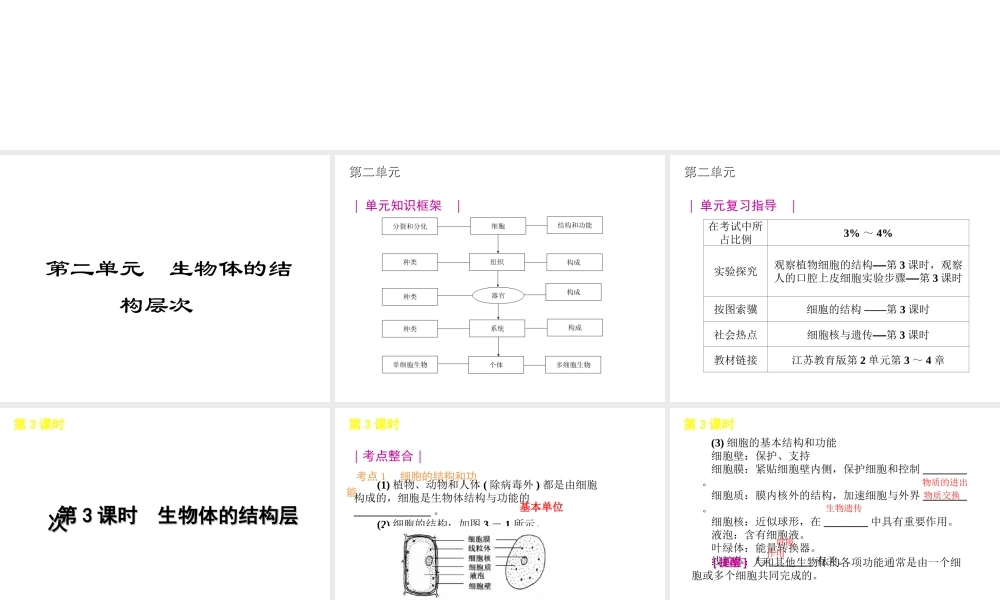 2012年中考生物一轮复习 七年级上册 第二单元 生物体的结构层次精品课件 苏教版