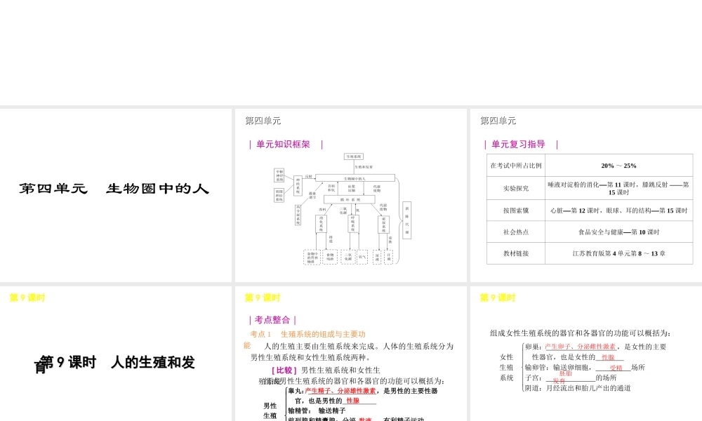 2012年中考生物一轮复习 七年级下册 第四单元 生物圈中的人1精品课件 苏教版