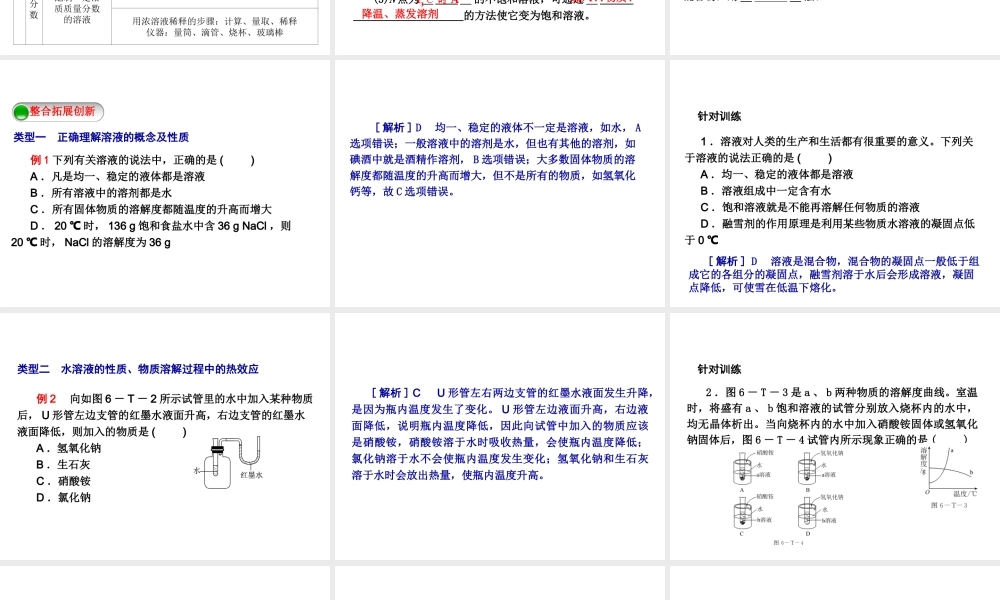 2014-2015九年级化学下册 第六章 溶解现象本章总结提升课件 （新版）沪教版