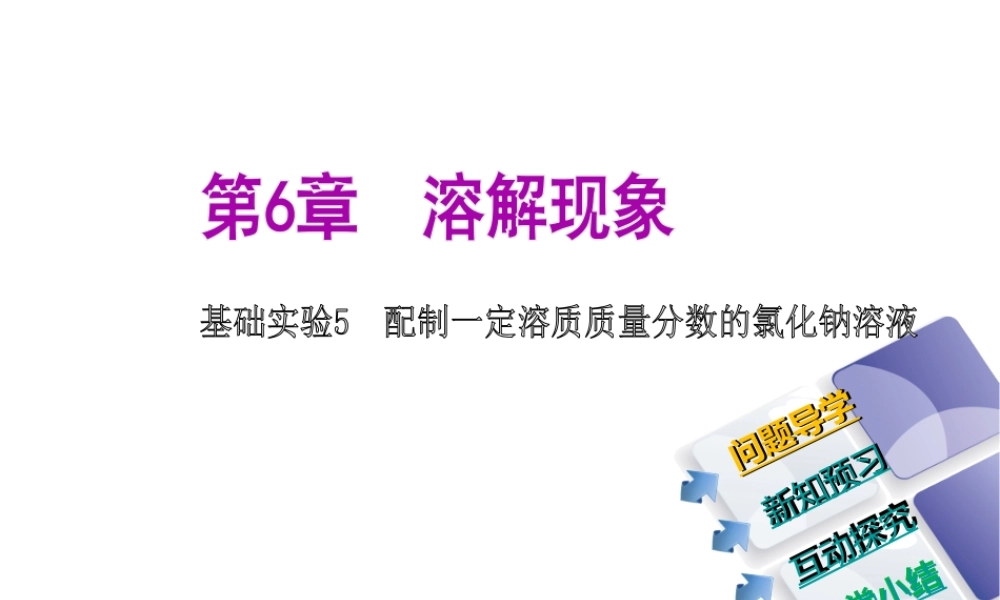 2014-2015九年级化学下册 基础实验5 配制一定溶质质量分数的氯化钠溶液课件 （新版）沪教版