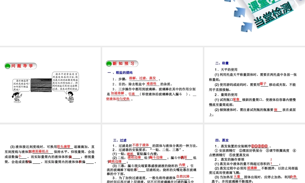 2014-2015九年级化学下册 基础实验6 粗盐的初步提纯课件 （新版）沪教版