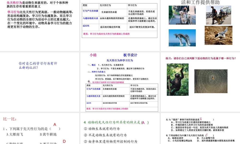 -八年级生物上册 4.2.3 先天性行为和学习行为课件（1）（新版）冀教版-（新版）冀教版初中八年级上册生物课件