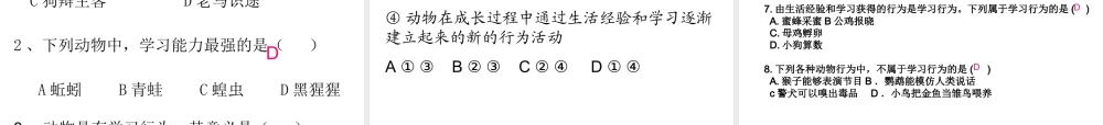 -八年级生物上册 4.2.3 先天性行为和学习行为课件（1）（新版）冀教版-（新版）冀教级上册生物课件