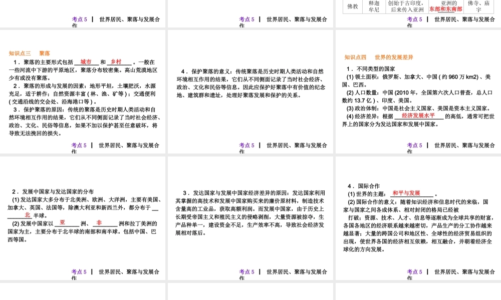 2013届中考地理最后冲刺练 考点5 世界居民、聚落与发展合作课件 湘教版