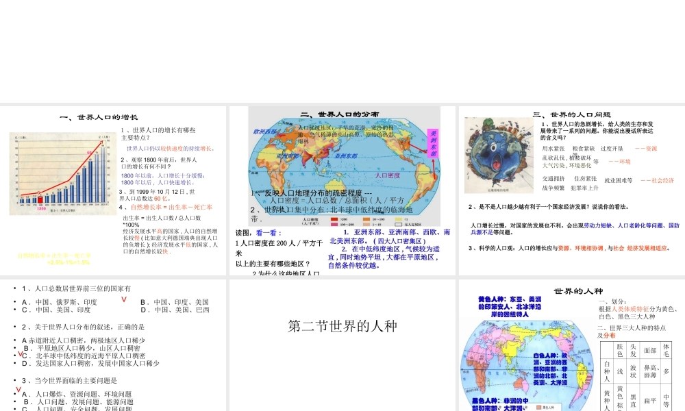 2014-2015学年七年级地理上册 第三章 世界的居民复习课件 湘教版