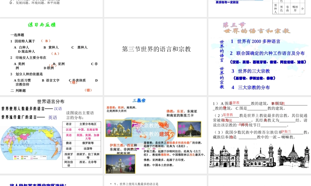 2014-2015学年七年级地理上册 第三章 世界的居民复习课件 湘教版