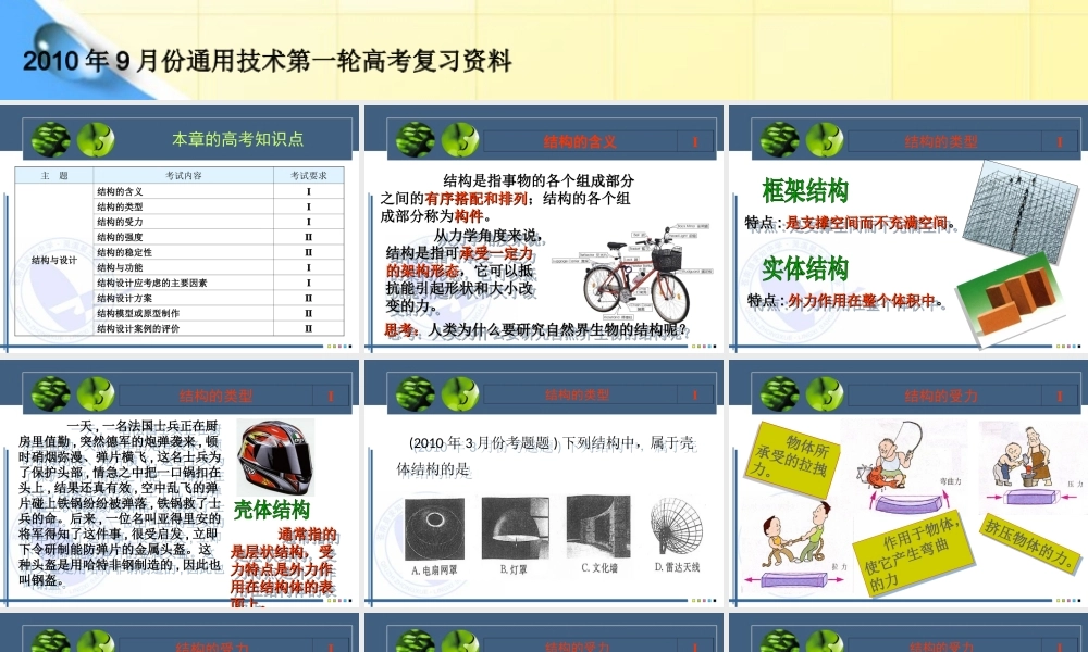 2010年9月份高考通用技术第一轮复习资料第一章 结构与设计课件