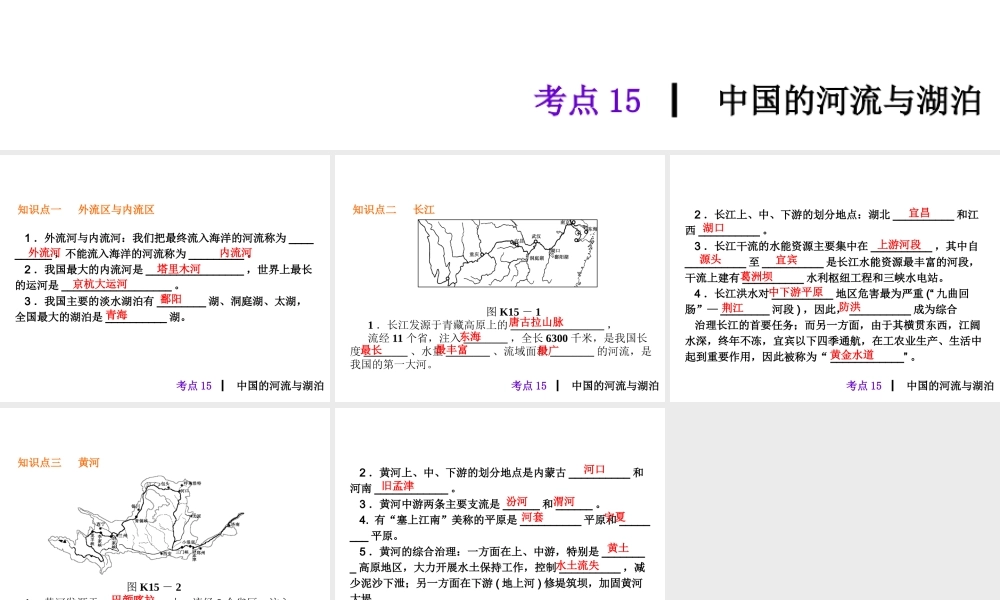 2013届中考地理最后冲刺练 考点15 中国的河流与湖泊课件 湘教版