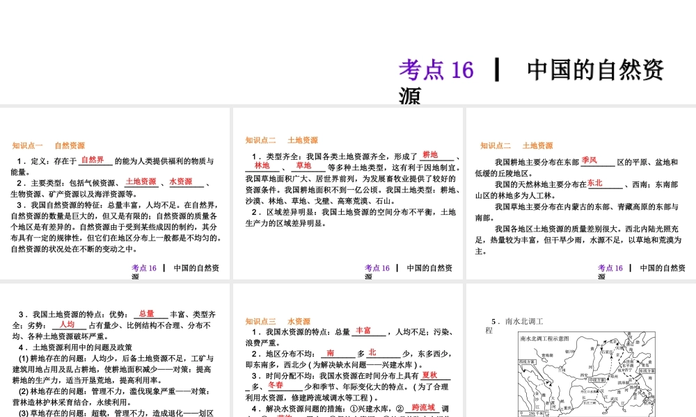 2013届中考地理最后冲刺练 考点16　中国的自然资源课件 湘教版