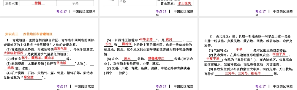 2013届中考地理最后冲刺练 考点17 中国的区域差异课件 湘教版