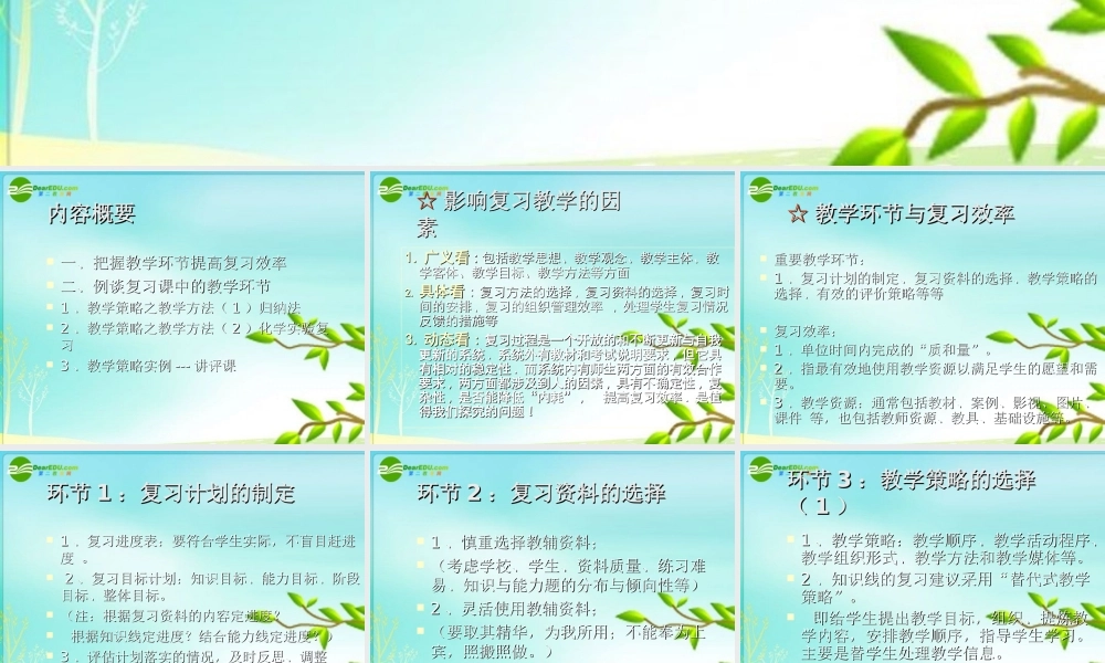 2010年福建省高三化学骨干教师培训 把握教学环节 提高复习效率素材