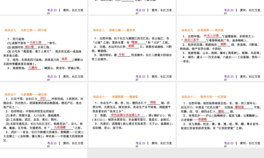 2013届中考地理最后冲刺练 考点23 黄河、长江万里行课件 湘教版