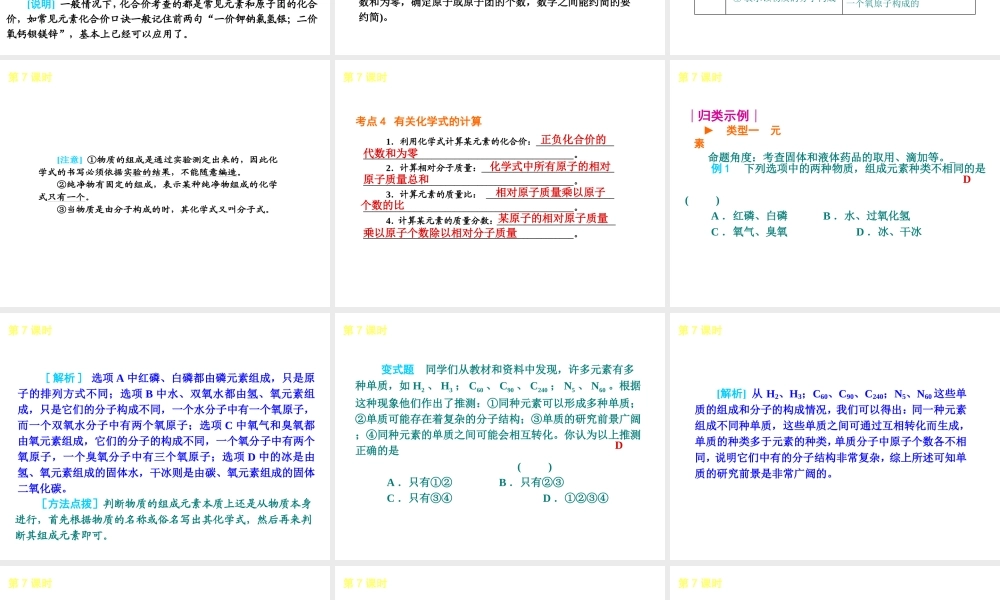 2013届中考化学考前热点聚焦《第7课时 物质组成的表示方法》（单课考点聚焦+热考精讲+知识点归类）课件 沪教版