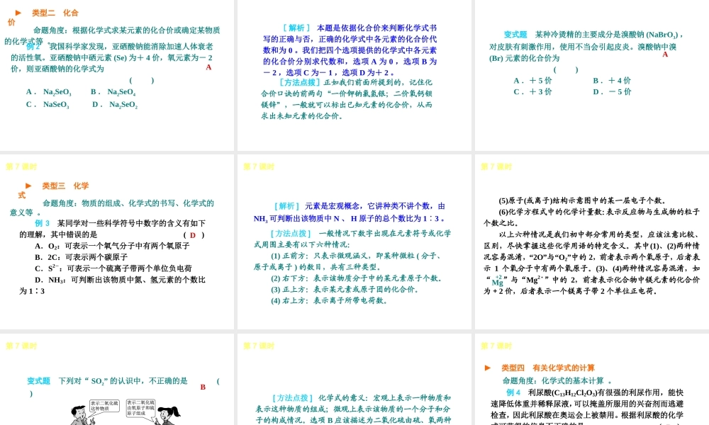 2013届中考化学考前热点聚焦《第7课时 物质组成的表示方法》（单课考点聚焦+热考精讲+知识点归类）课件 沪教版