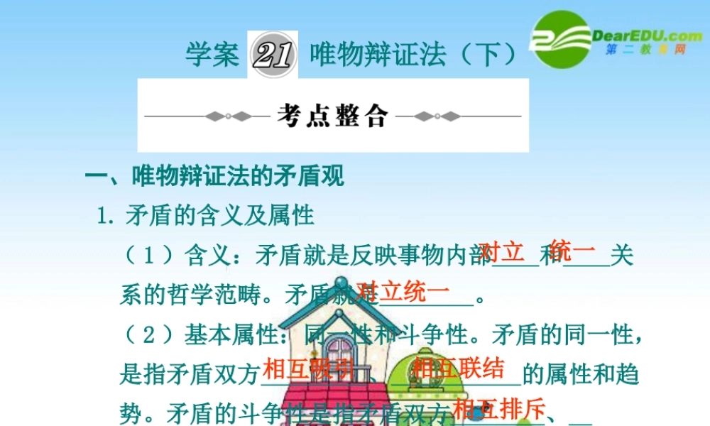 2010年高三政治高考复习专题PPT学案：21唯物辩证法（下）