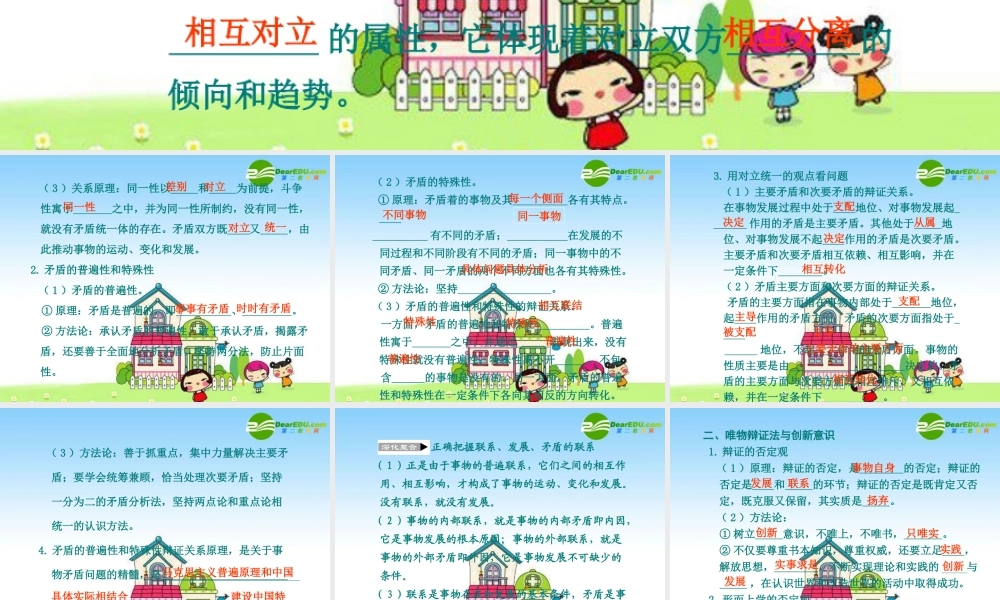 2010年高三政治高考复习专题PPT学案：21唯物辩证法（下）