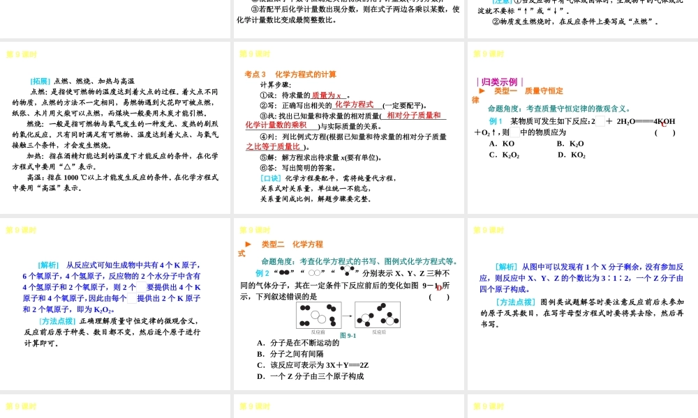 2013届中考化学考前热点聚焦《第9课时 定量认识化学变化》（单课考点聚焦+热考精讲+知识点归类）课件 沪教版
