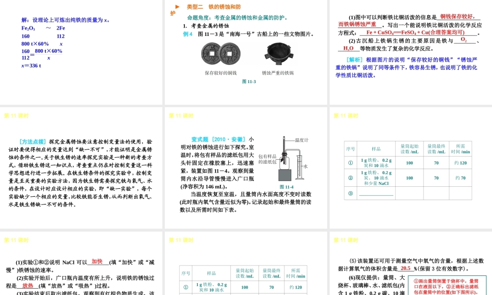 2013届中考化学考前热点聚焦《第11课时 金属的冶炼、防护和回收》（单课考点聚焦+热考精讲+知识点归类）课件 沪教版