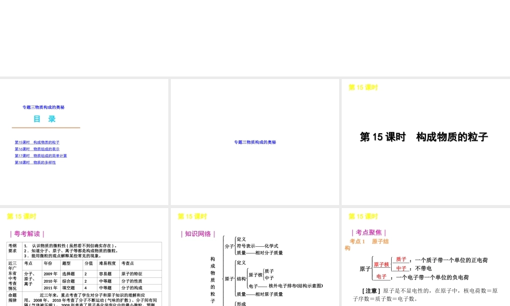 2012版中考化学二轮复习 专题三物质构成的奥秘精品课件 粤教版